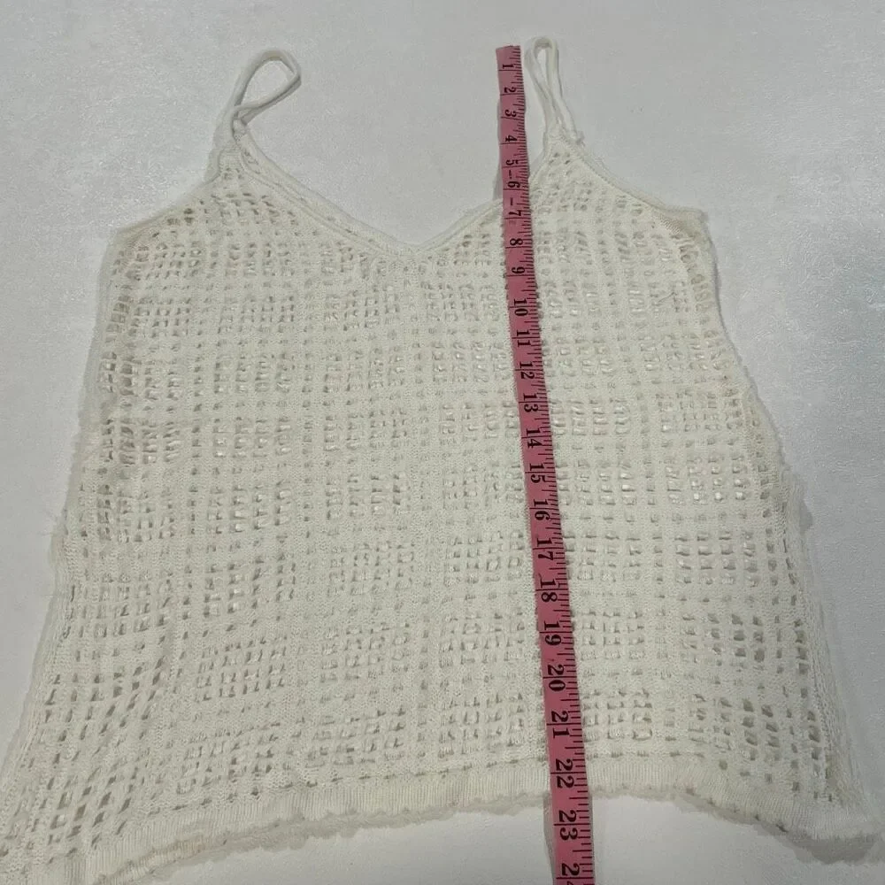 AOLRO White Crochet Knit Cover Up Tank Top XL Boho Beach